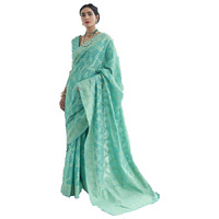 SWORNOF Womens Lucknowi Chikankari Linen cotton Woven Sarees For Women with Blouse sarees for Women