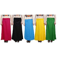 EFASHIONS Womens Cotton Inskirt Saree Petticoats Combo (Pack of 5) Red, Black, Green, Sky Blue and Yellow (Free Size)