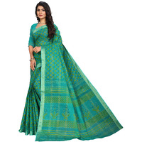 RATAN Pure Cotton Printed Mul Mul Saree for Women without Blouse Piece (BLR-2104_Green)