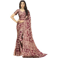 rangita Women Tie & Dye Floral Printed Chiffon Saree With Blouse Piece - Maroon (SIZE 5.5 MTR)