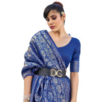 SWORNOF Womens Banarasi Patola Silk Blend Saree with Blouse Piece (NAVYBLUE)