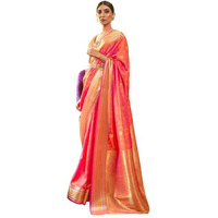 SWORNOF Womens Kanjivaram Soft Silk Saree Patola saree With Blouse Piece (ORANGE)