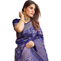 SWORNOF Womens Kanjivaram Soft Silk Saree Patola saree With Blouse Piece (BLUE-2)