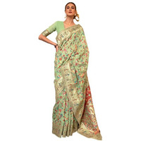 SWORNOF Womens Kanjivaram Banarasi Silk Saree Kanchipuram Patola saree (LIGHT GREEN)