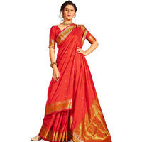 SWORNOF Womens Kanjivaram Soft Silk Saree Patola saree With Blouse Piece (RED)