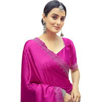 SIRIL Satin Silk Stone Work Saree for Women With Unstitched Blouse Piece (3431S282_Pink)