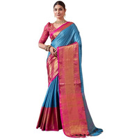 SIRIL Womens Cotton Silk Jacquard Boarder Saree With Unstitched Blouse Piece (3579S2514_Light Blue)