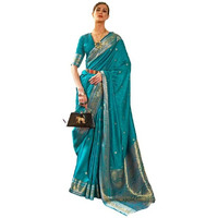 SWORNOF Womens Kanjivaram Soft Silk Saree Patola saree With Blouse Piece (BLUE)