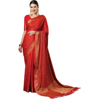 AKHILAM Womens Woven Design Georgette Kanjeevaram Saree With Unstitched Blouse Piece (Red_2ALEKHA2001)