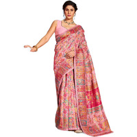 SWORNOF Womens Kanjivaram Banarasi Silk Patola Woven Design Saree With Unstitched Blouse Piece (PINK-01)