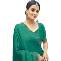 SIRIL Satin Silk Stone Work Saree for Women With Unstitched Blouse Piece (3431S286_Rama Green)