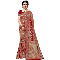 Yashika Womens Trendy Banarasi Kanjivaram Red Color Art Silk Saree with Blouse Material (MALIYA RED)