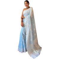 SGF11 Womens Kanjivaram Soft Cotton Linen Silk Saree With Blouse Piece (Light Blue)