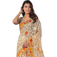 SIRIL Womens Cotton Jacquard Saree With Unstitched Blouse Piece (3417S211_Beige & Orange)