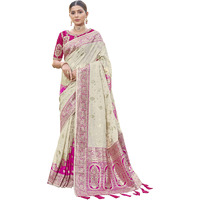 MANOHARI Most Trendy Banarasi Silk Woven Pattern Jacquard Saree For Women With Blouse Piece_Mn1713-1, Off White