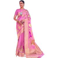 SWORNOF Womens Organza Woven Designer Saree with Unstitched Blouse With Boluse Piece (BABY PINK)