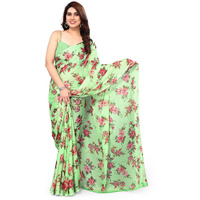 MIRCHI FASHION Womens Plain Weave Chiffon Floral Printed Saree with Blouse Piece (38264-Light Mint Green, Coral)