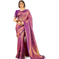 SWORNOF Womens Organza Woven Designer Saree with Unstitched Blouse With Boluse Piece (WINE)