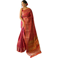 SGF11 Womens Kanjivaram patola Soft Lichi Silk Sarees With Unstitched Blouse Piece (Wine/Orange)