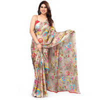 MIRCHI FASHION Womens Plain Weave Chiffon Botanical Printed Saree with Blouse Piece (38263-Beige, Multi Color)