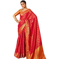 SWORNOF Womens Patola Silk Saree With Unstitched Boluse Piece (RED)