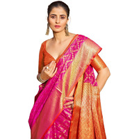 SWORNOF Womens Patola Silk Saree With Unstitched Boluse Piece (RANI)