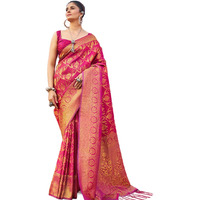 SWORNOF Womens Silk Saree with Zari Woven Saree With Blouse Piece (WINE)