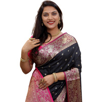 AMIRAT Womens Banarasi Saree Soft new ladies 2024 Design Wear Pattu Sarees Latest Cotton Party Sari collections With Blouse Piece for Wedding sadi (Black)