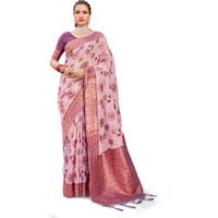 SWORNOF Womens Organza Woven Designer Saree with Unstitched Blouse With Boluse Piece (PURPLE)