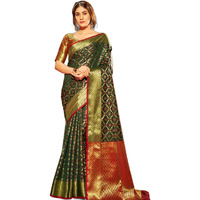 SWORNOF Womens Patola Silk Saree With Unstitched Boluse Piece (GREEN)