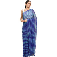 RANI SAAHIBA Womens Chiffon Lehriya Printed Saree Without Blouse (SSKR3647_Blue)