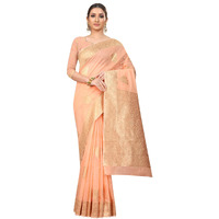 Enthone Womens Cotton Gold Zari Woven Thread Saree With Unstitched Blouse Piece(Peach)