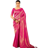 SWORNOF Womens Organza Woven Designer Saree with Unstitched Blouse With Boluse Piece (PINK-2)