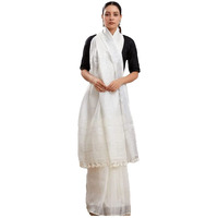 STB-SILK TEXTILES BHAGALPUR Womens Bhagalpuri Linen Saree With Blouse Piece (CTS-04_White)