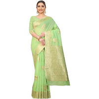 Enthone Womens Cotton Gold Zari Woven Thread Saree With Unstitched Blouse Piece(Green)