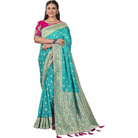 MANOHARI Banarasi Silk Woven Saree With Heavy Embroidery Blouse Piece_Mn1900 - Women, Blue