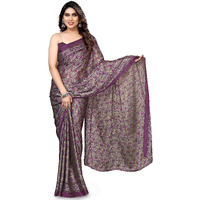 MIRCHI FASHION Womens Plain Weave Chiffon Floral Printed Saree with Blouse Piece (39264-Purple, Cream)