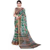 MIRCHI FASHION Womens Plain Weave Kota Doria Floral Printed Checked Woven Saree with Blouse Piece (37633-Off White, Green)