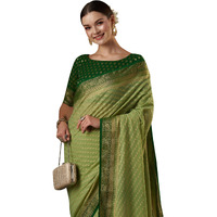 AKHILAM Womens Woven Design Ethnic Motif Georgette Saree With Unstiched Blouse Piece, Light Green