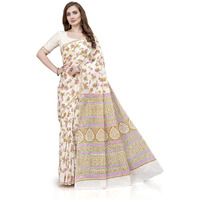 RATAN Pure Cotton Printed Mulmul Saree for Women with Blouse Piece (FBR-BP-3664_Cream)