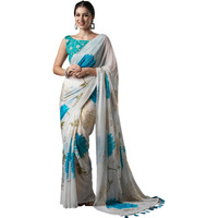 AKHILAM Womens Georgette Floral Printed Saree With Unstitched Blouse Piece(White_DIPIKA102_SU)