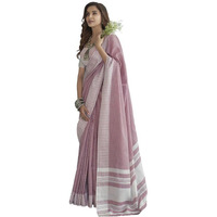 Satrani Womens Cotton Self Woven Saree with Unstitched Blouse Piece (3095S732N_Light Pink & White)