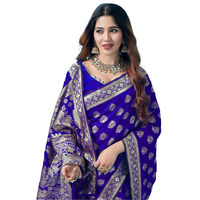 SAMAH Womens Art Silk Banarasi Jacquard Saree with Unstitched Blouse Piece (3409S104N_Royal Blue & Gold)