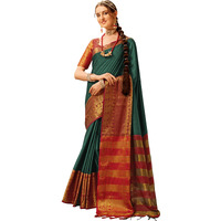 EthnicJunction Womens Silk Blend Kanchipuram Saree With Blouse Piece (EJ7104-Purva-Bottle Green_Bottle Green)