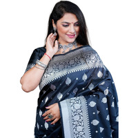 AMIRAT Womens Banarasi Pure Soft Silk Handloom Saree Pure Silver Zari With Blouse Piece (Black)