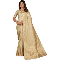 SGF11 Womens Kanjivaram Pure Soft Silk Saree For Women Pure Golden Zari With Blouse Piece (Beige)