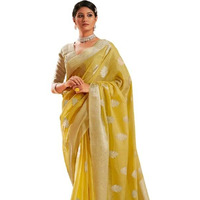 SWORNOF Womens Pure Silk Saree With Blouse Piece (YELLOW)