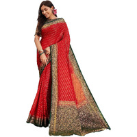 Vardha Womens Banarasi Georgette Saree with Unstitched Blouse Piece - Gold Zari Woven Work Sarees for Wedding (Mohini_666)