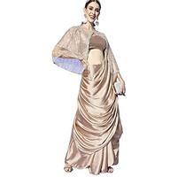 Womanista Womens Solid Satin Saree with Embellished Cape (TI2765_Silver)