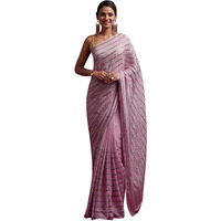 TRENDMALLS Womens Chocolate Silk Real Mirror Work Embroidery Saree